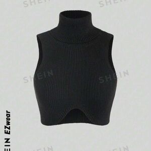 🖤Pick5/$25 SHEIN EZwear Stand Collar Ribbed Knit Cropped Top- Size M